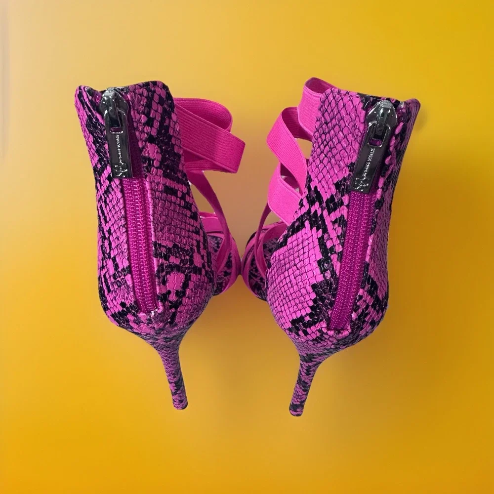Jessica Simpson Jyra Heeled Sz 8.5 Pink Snake Elastic High Stiletto Heel‎ Pumps